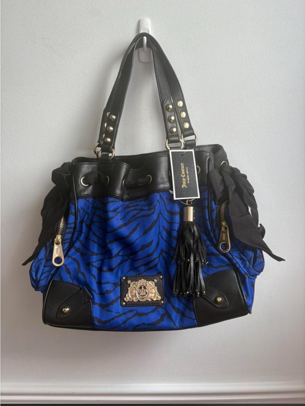 Juicy Couture Royal Blue Zebra Print Tote with Black Trim